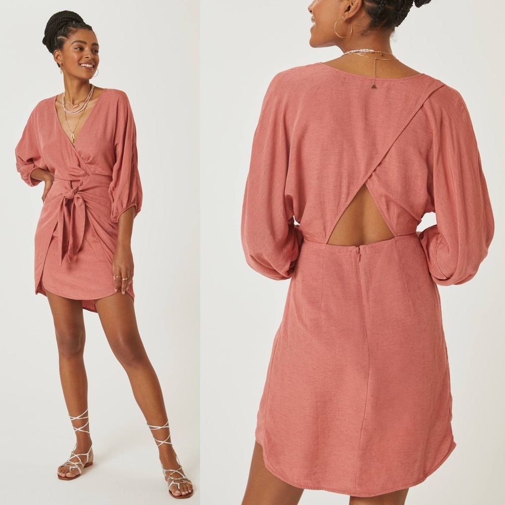 NWT Anthropologie Pink Rose Puff-Sleeve Wrap Mini Dress Size 2